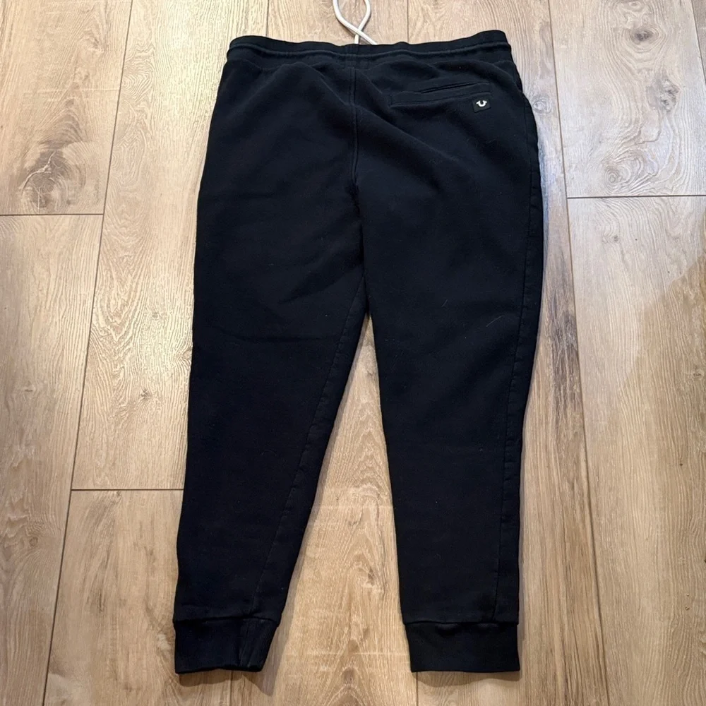 True Religion Men's Large Black Drawstring Joggers  with Logo.